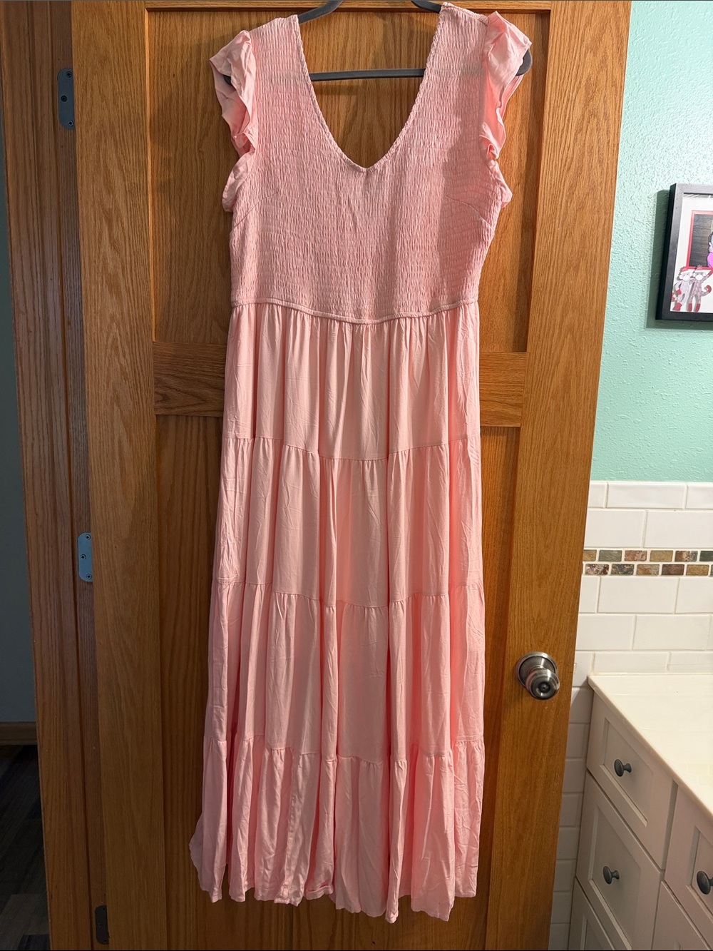 Women's Pink Maxi Dress with Ruffle Sleeves - Picture 1 of 6